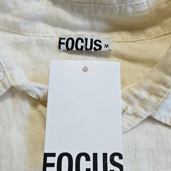 Focus Woman 100% Linen Cream Button Up Boyfriend Shirt Size M - Picture 7 of 10